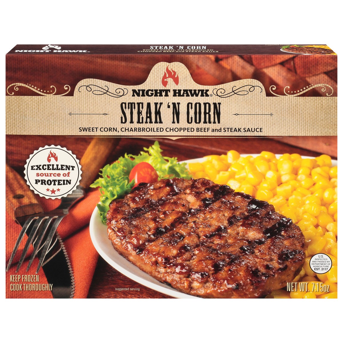 slide 1 of 9, Night Hawk Steak & Corn, 6.99 z