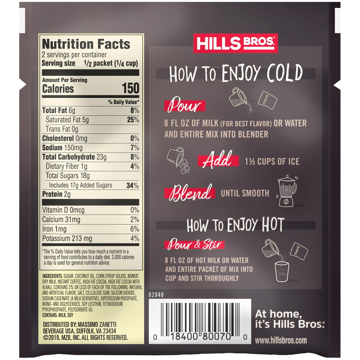 slide 5 of 5, Hills Bros. Frappes Chocolate Espresso Cafe Style Drink Mix 2.25 oz. Pouch, 2.25 oz