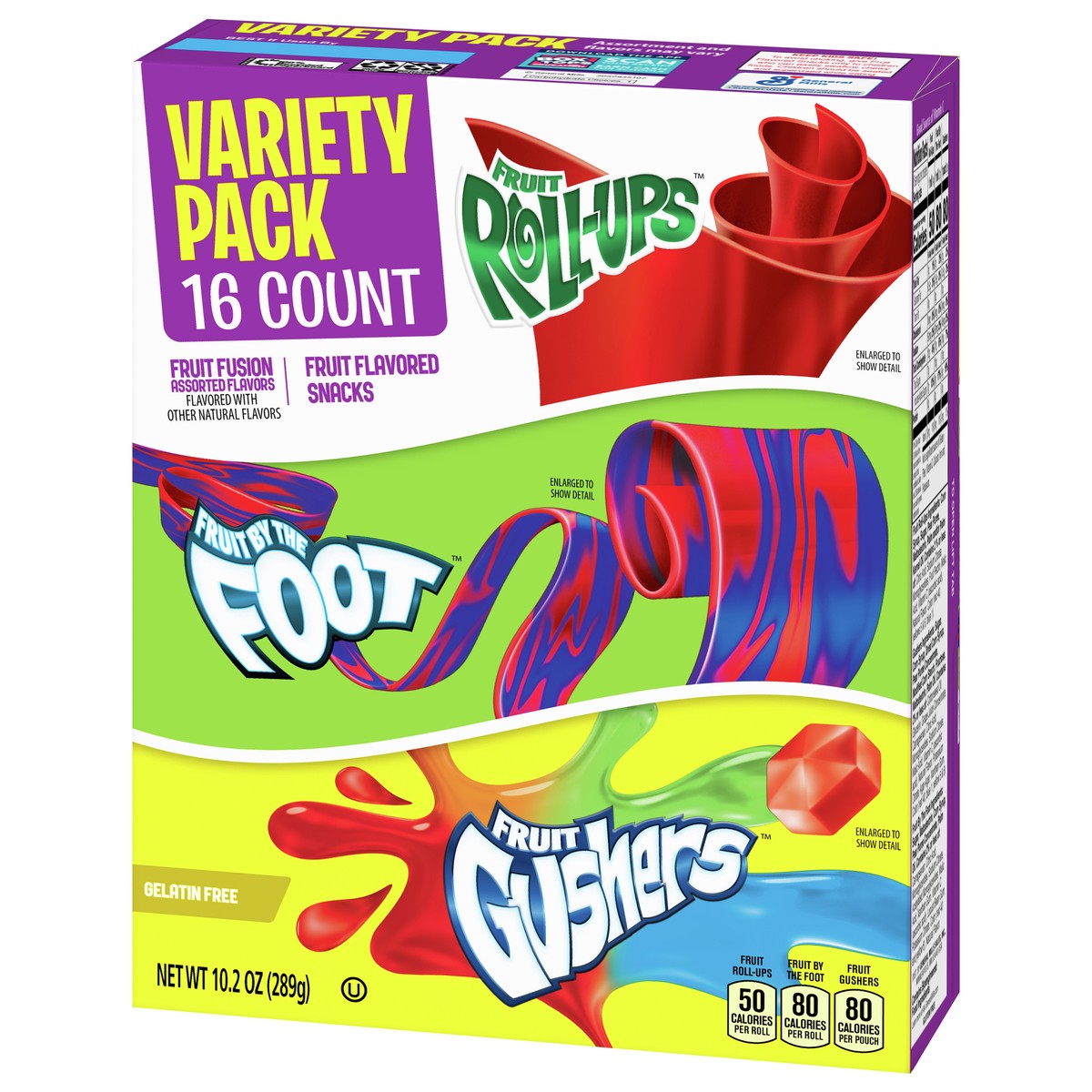 slide 9 of 9, General Mills Fruit Roll-Ups, Fruit by the Foot, Gushers, Fruit Flavored Snacks Variety Pack, Gluten Free, 16 Ct, 10.2 oz, 16 ct