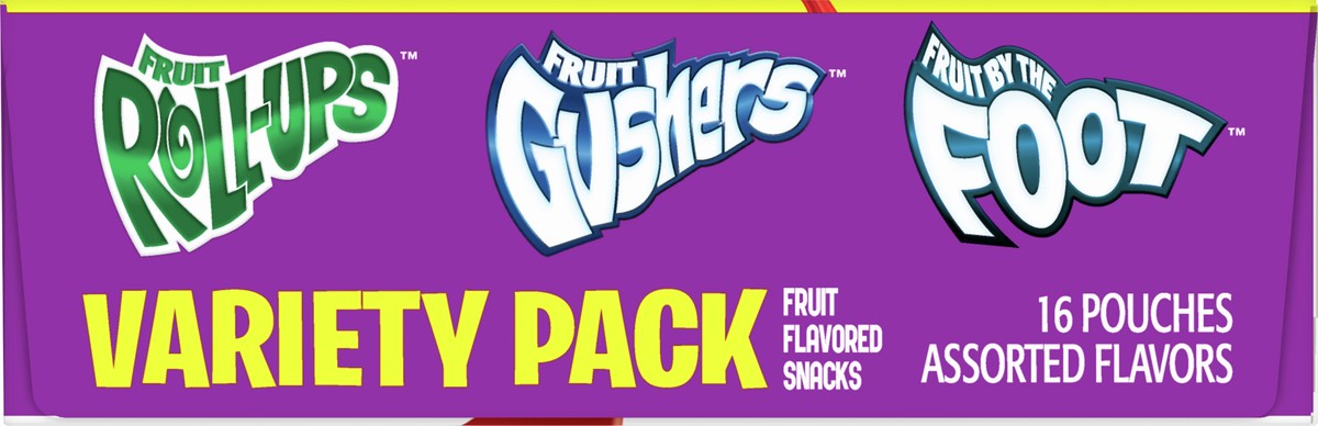 slide 8 of 9, General Mills Fruit Roll-Ups, Fruit by the Foot, Gushers, Fruit Flavored Snacks Variety Pack, Gluten Free, 16 Ct, 10.2 oz, 16 ct