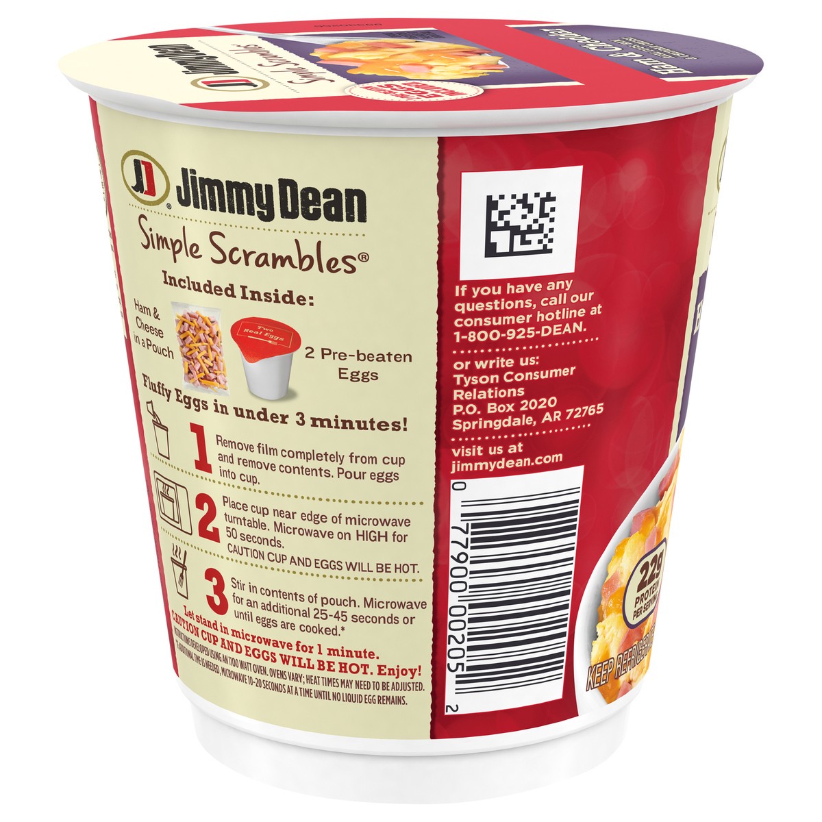 slide 10 of 12, Jimmy Dean Simple Scrambles Ham & Cheddar with Real Eggs, Ham and Cheddar Cheese, 5.35 oz Cup, 151.67 g