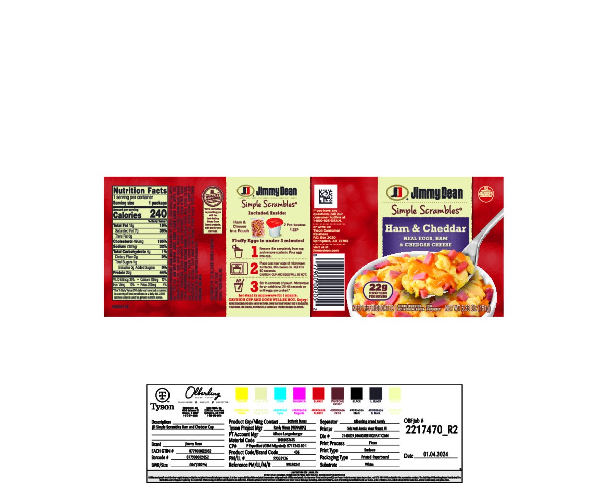 slide 7 of 12, Jimmy Dean Simple Scrambles Ham & Cheddar with Real Eggs, Ham and Cheddar Cheese, 5.35 oz Cup, 151.67 g