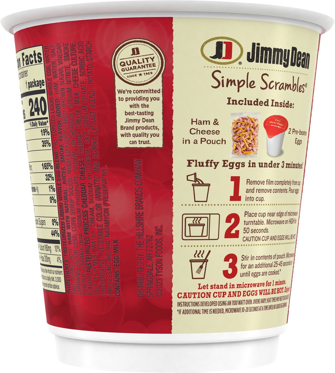 slide 6 of 12, Jimmy Dean Simple Scrambles Ham & Cheddar with Real Eggs, Ham and Cheddar Cheese, 5.35 oz Cup, 151.67 g