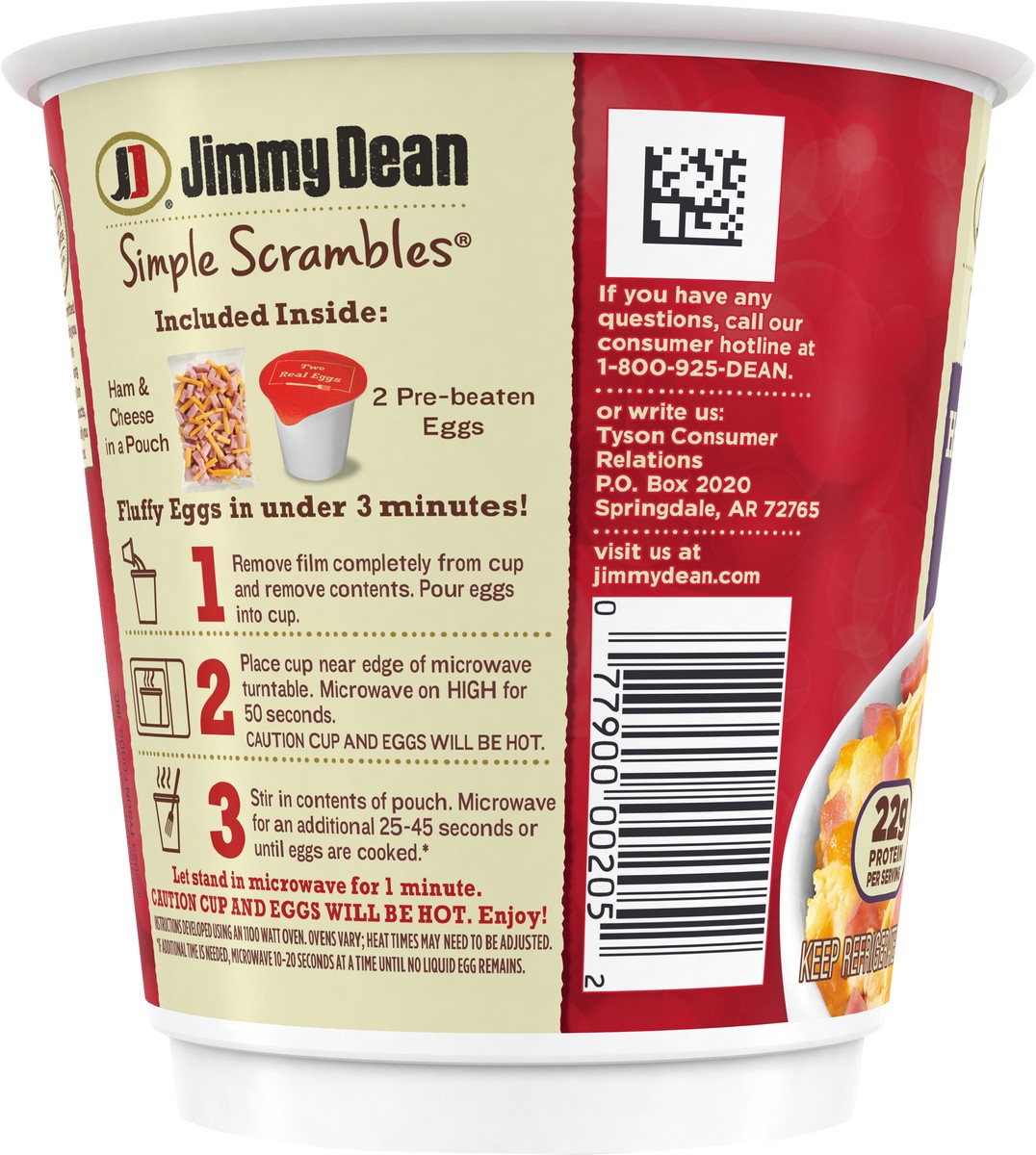 slide 5 of 12, Jimmy Dean Simple Scrambles Ham & Cheddar with Real Eggs, Ham and Cheddar Cheese, 5.35 oz Cup, 151.67 g