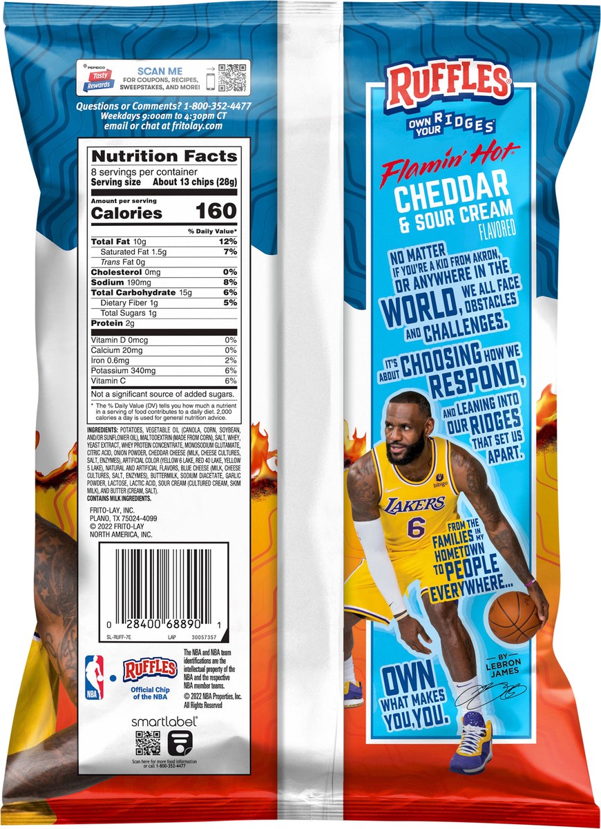 slide 3 of 4, Ruffles Potato Chips, Cheddar & Sour Cream Flavored, Flamin' Hot, 8 oz