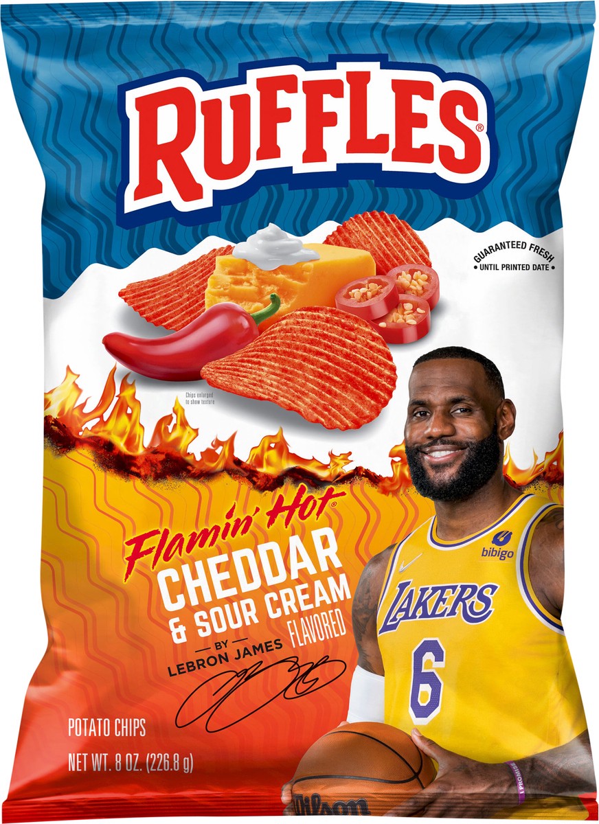 slide 2 of 4, Ruffles Potato Chips, Cheddar & Sour Cream Flavored, Flamin' Hot, 8 oz