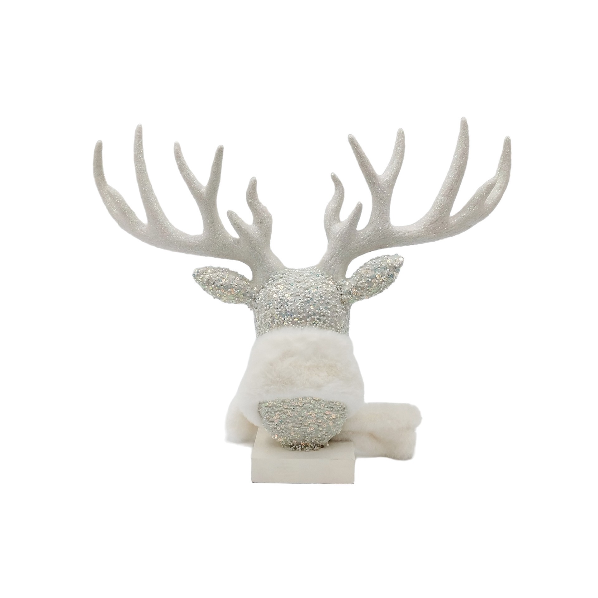 slide 2 of 3, 14" White Reindeer Head With Scarf Tabletop Decor By Ashland, 16.5 in x 6.75 in x 14 in