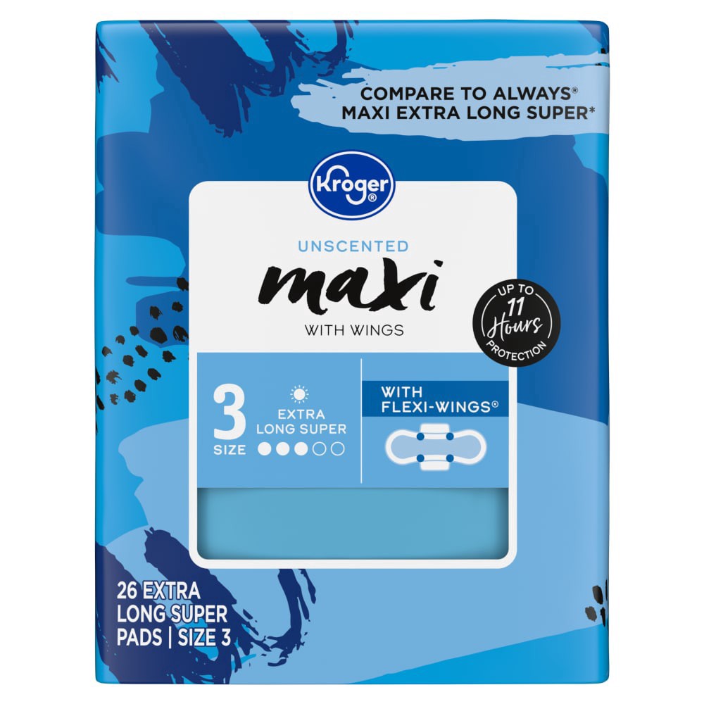 slide 1 of 1, Kroger® Maxi Pads Extra Long Unscented, 26 ct