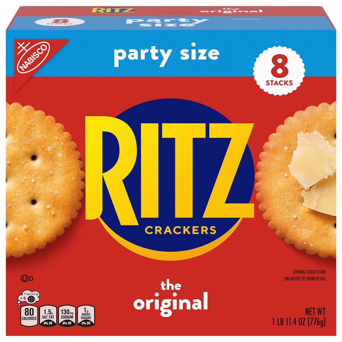 slide 1 of 9, RITZ Original Crackers, Snacks for Kids and Adults, Lunch Snacks, Party Size, 27.4 oz, 8 ct