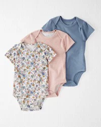 Little Planet by Carter's Organic Baby Girls' 3pk Floral Bodysuit - White/Brown/Blue 12M