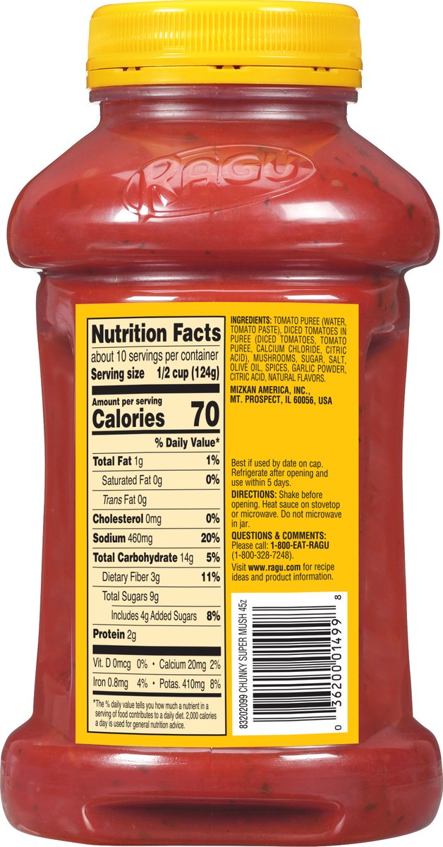 slide 14 of 15, Ragu Super Chunky Mushroom Pasta Sauce, 45 oz., 45 oz