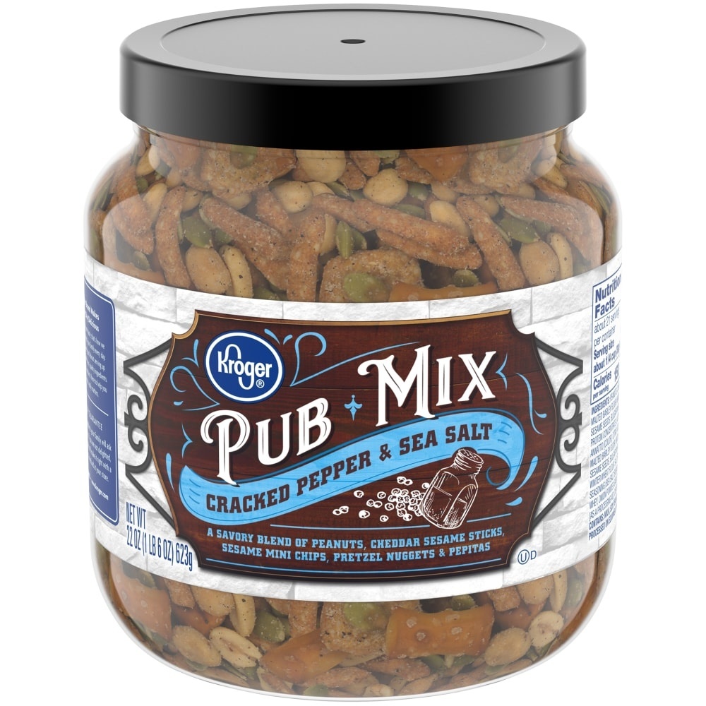 slide 1 of 1, Kroger Cracked Pepper & Sea Salt Pub Mix, 22 oz