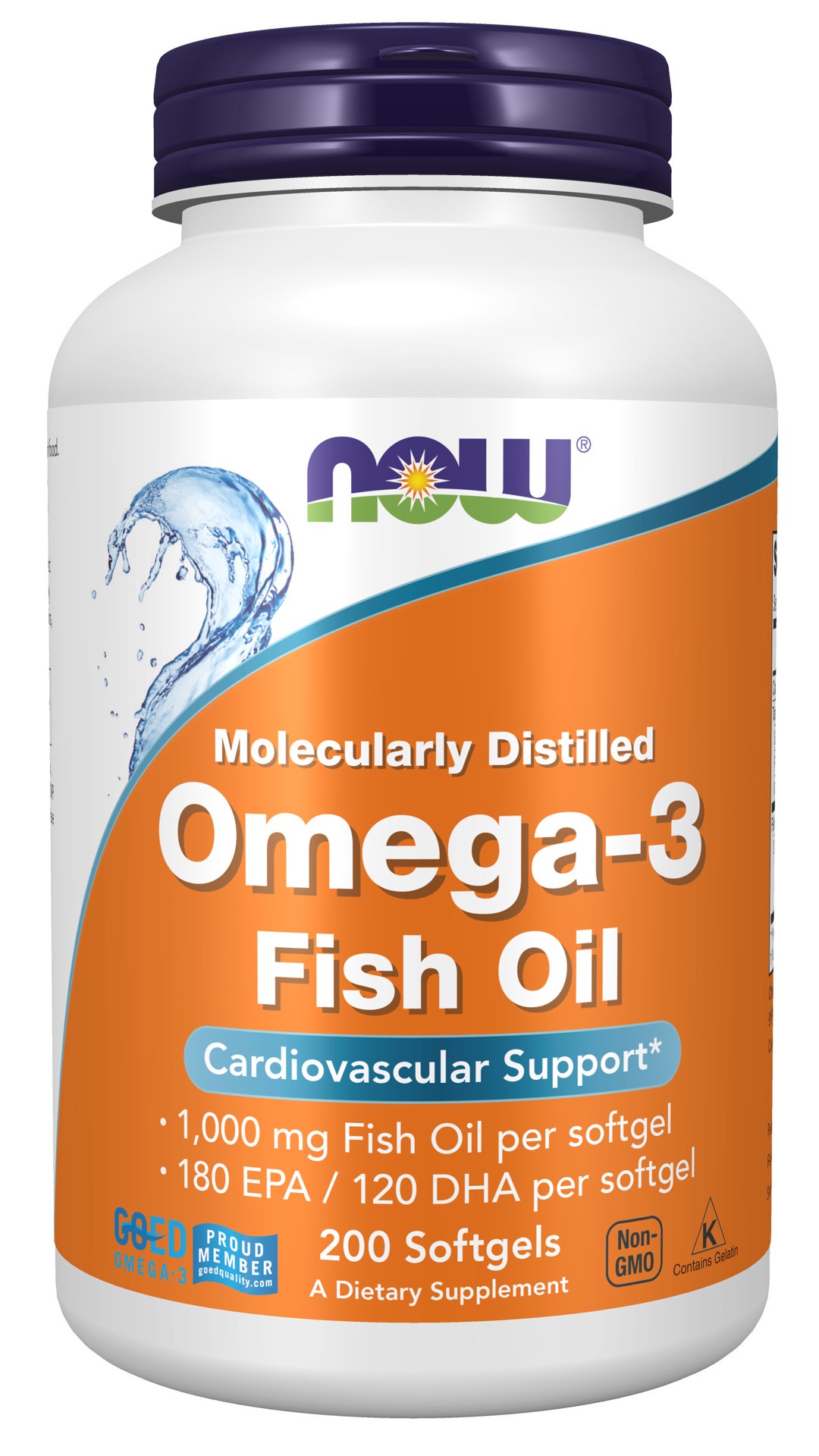 slide 1 of 4, NOW Omega-3 Fish Oil, Molecularly Distilled - 200 Softgels, 200 ct