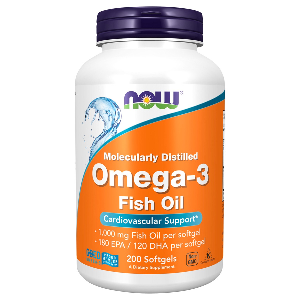 slide 1 of 4, NOW Supplements, Omega-3 180 EPA / 120 DHA, Molecularly Distilled, Cardiovascular Support*, 200 Softgels, 200 ct