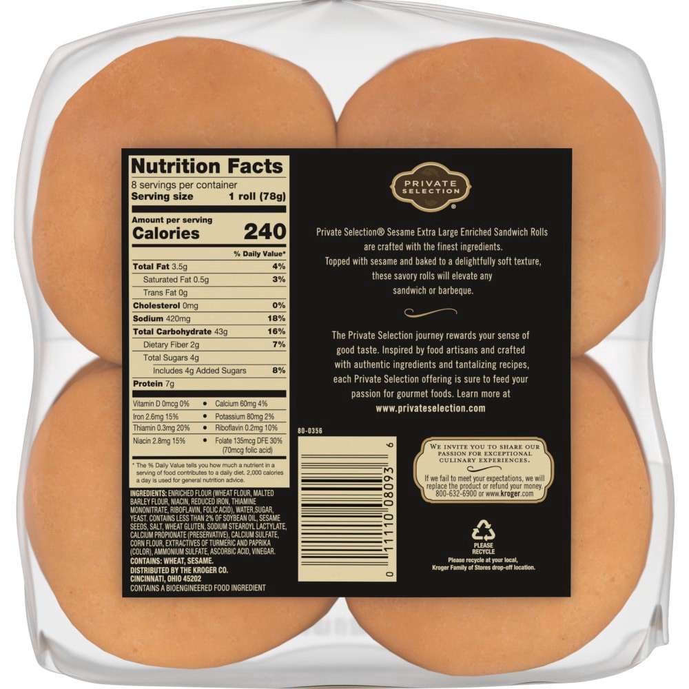 slide 4 of 6, Private Selection Sesame Extra Large Enriched Sandwich Rolls, 8 ct; 22 oz