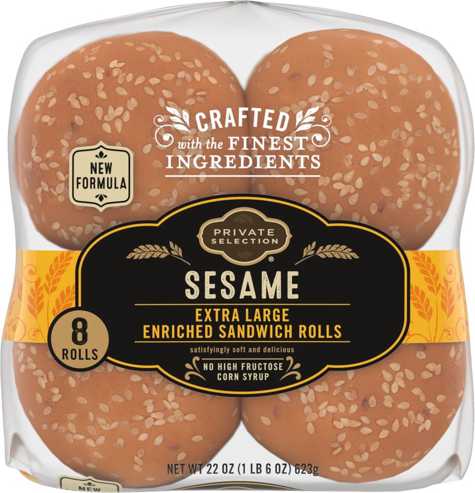 slide 3 of 6, Private Selection Sesame Extra Large Enriched Sandwich Rolls, 8 ct; 22 oz