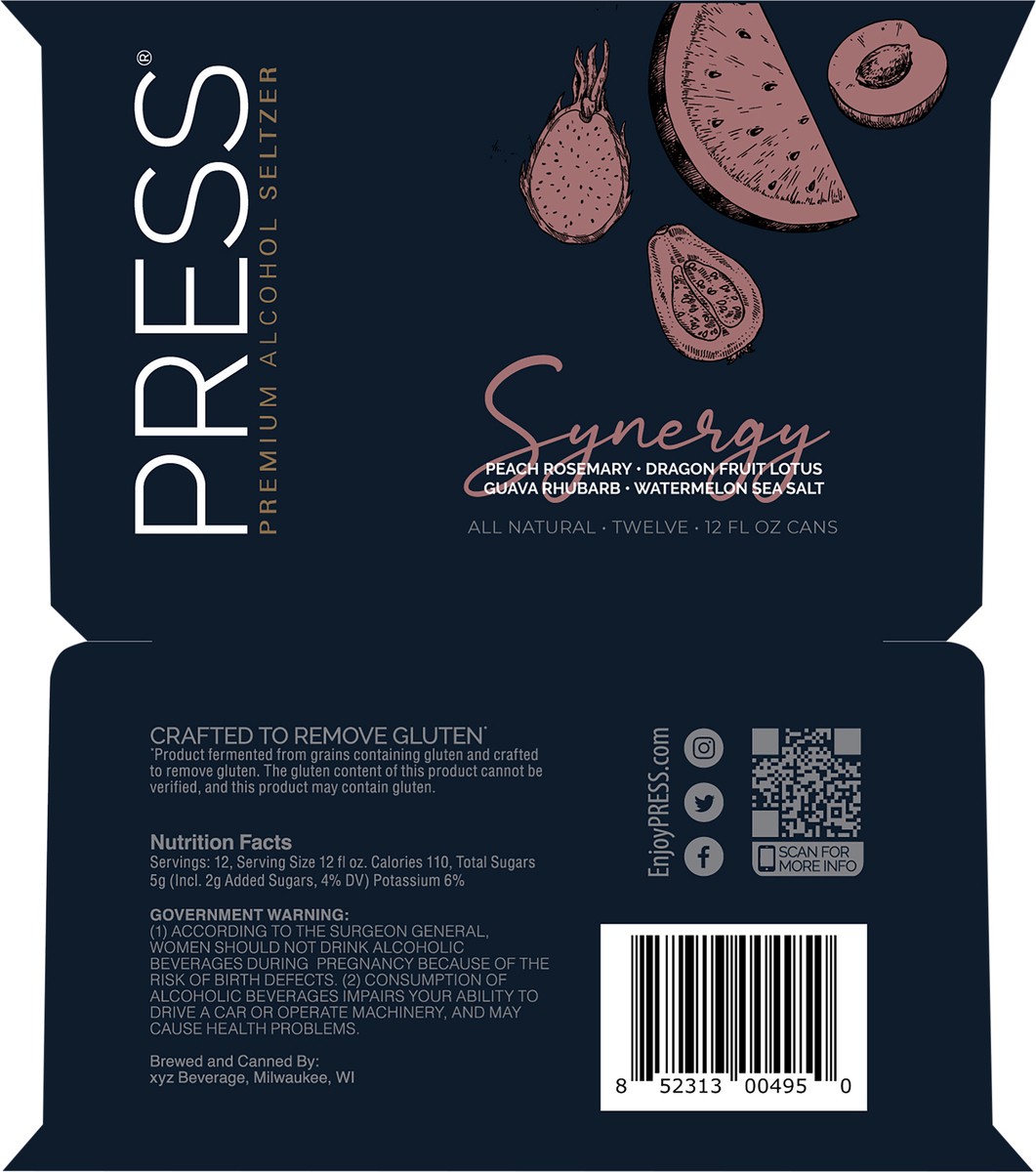 slide 2 of 8, PRESS Premium Alcohol Seltzer Synergy Variety 12 Pack, 12 ct; 12 oz