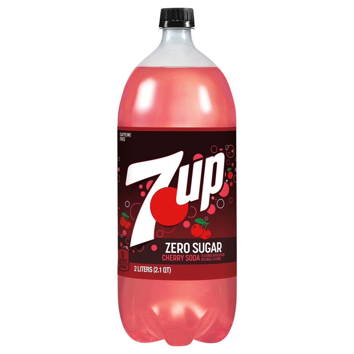 slide 1 of 5, 7UP Cherry Flavored Zero Sugar Soda, 2 L bottle, 2.1 qt