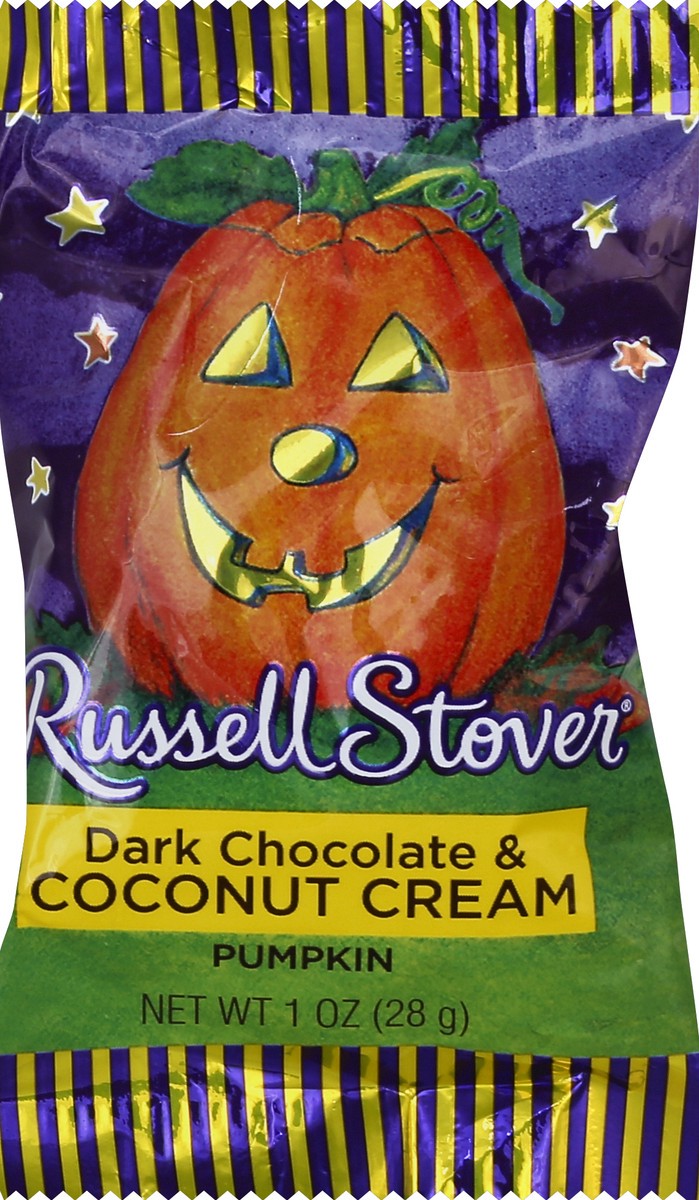 slide 5 of 5, Russell Stover Dark Chocolate & Coconut Cream Pumpkin, 1 oz