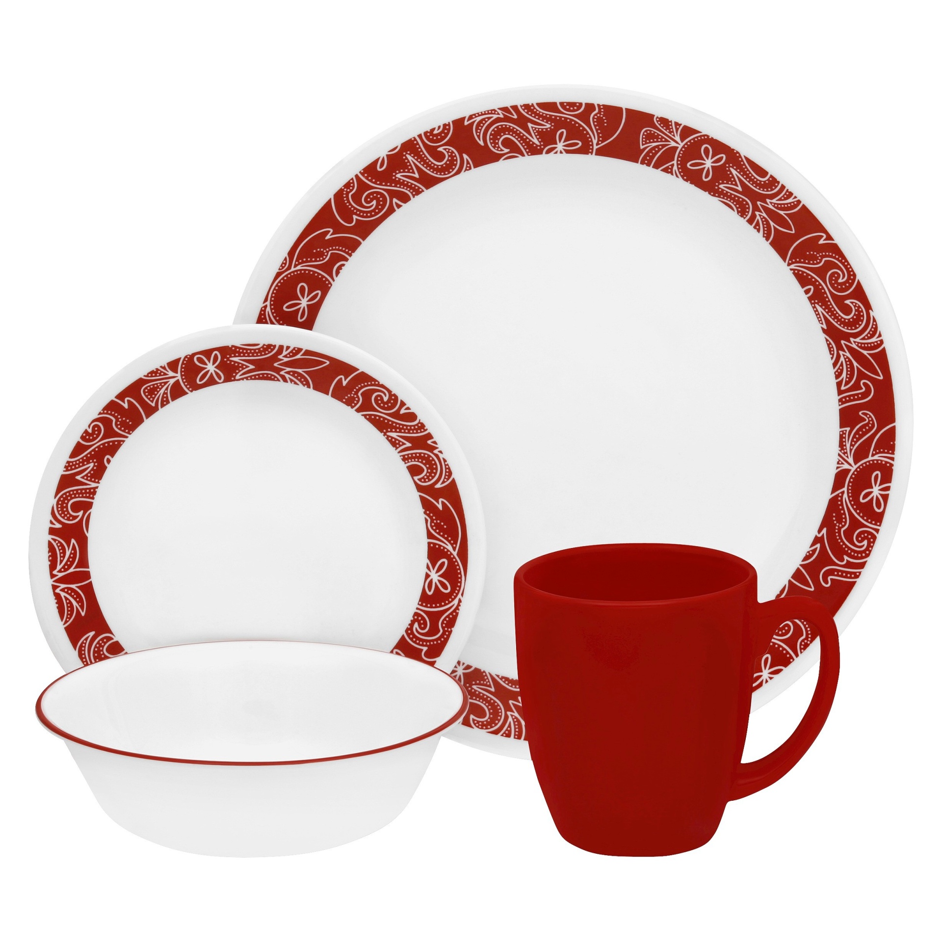 slide 1 of 1, Corelle Livingware Bandhani 16-Piece Dinnerware Set - Red/White, 16 ct