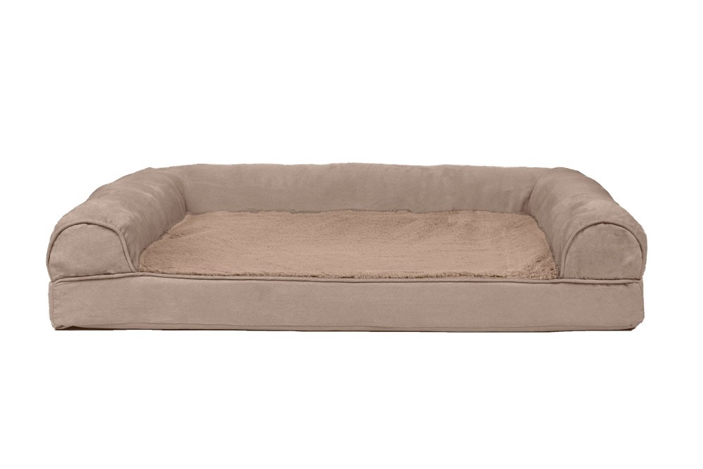 slide 2 of 2, Furhaven Plush & Suede Orthopedic Sofa Dog Bed|Large, Almondine, LG