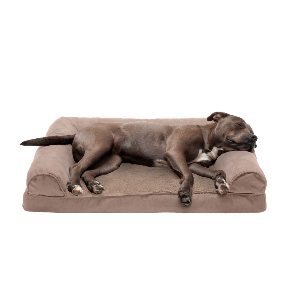 slide 1 of 2, Furhaven Plush & Suede Orthopedic Sofa Dog Bed|Large, Almondine, LG