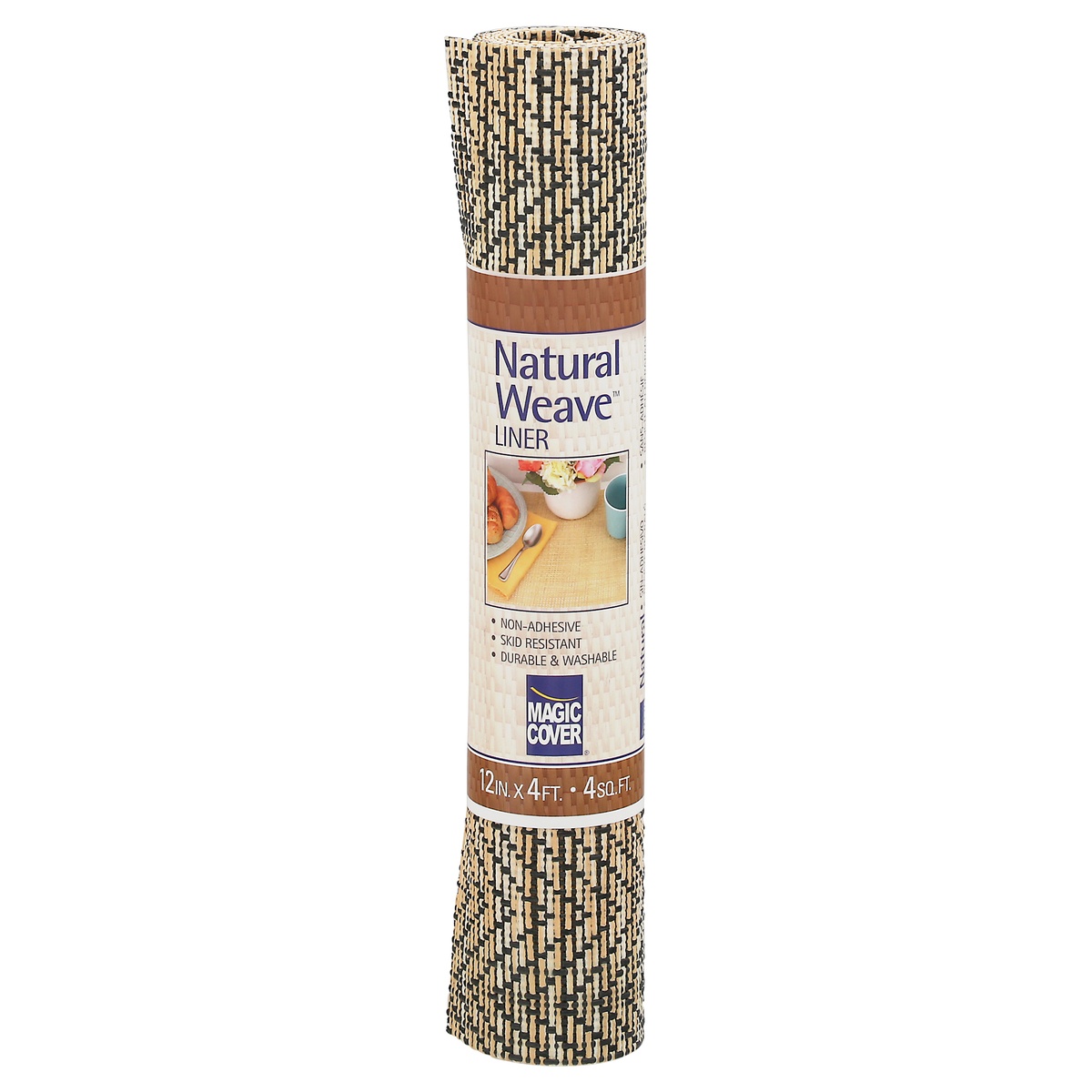 slide 1 of 9, Magic Cover Natural Weave Non-Adhesive Zig Zag Shelf Liner, 12 in x 4 ft