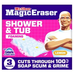 Mr. Clean Magic Eraser Sponge, Bathroom Cleaner, Soap Scum Shower & Tub Cleaner, Lemon, 3ct