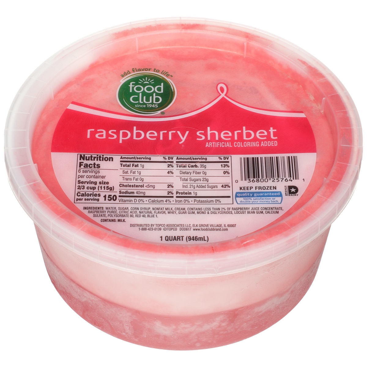 slide 1 of 1, Food Club Raspberry Sherbet, 32 fl oz