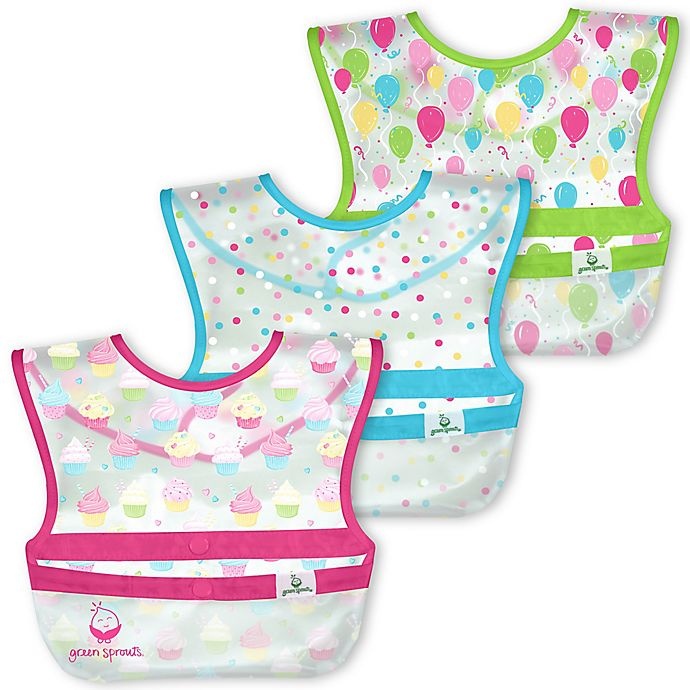 slide 1 of 4, Green Sprouts Cupcake Snap & Go Wipe-Off Bibs - Pink, 3 ct