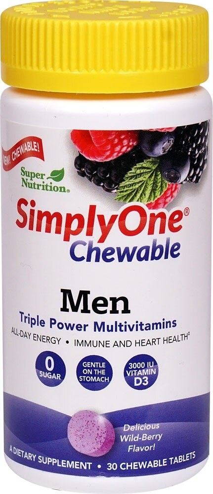 slide 1 of 1, SimplyOne Chewable Men Triple Power Multivitamins Wild-Berry, 30 ct