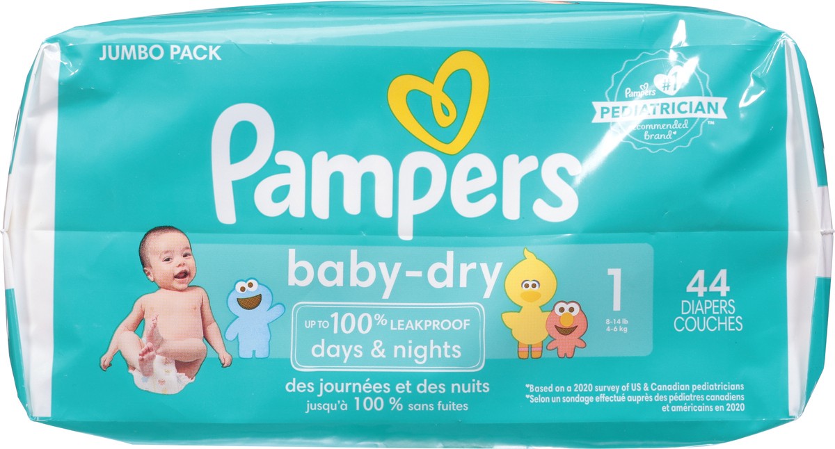 slide 5 of 10, Pampers Baby-Dry 1 (8-14 lb) Sesame Street Diapers Jumbo Pack 44 ea, 44 ct