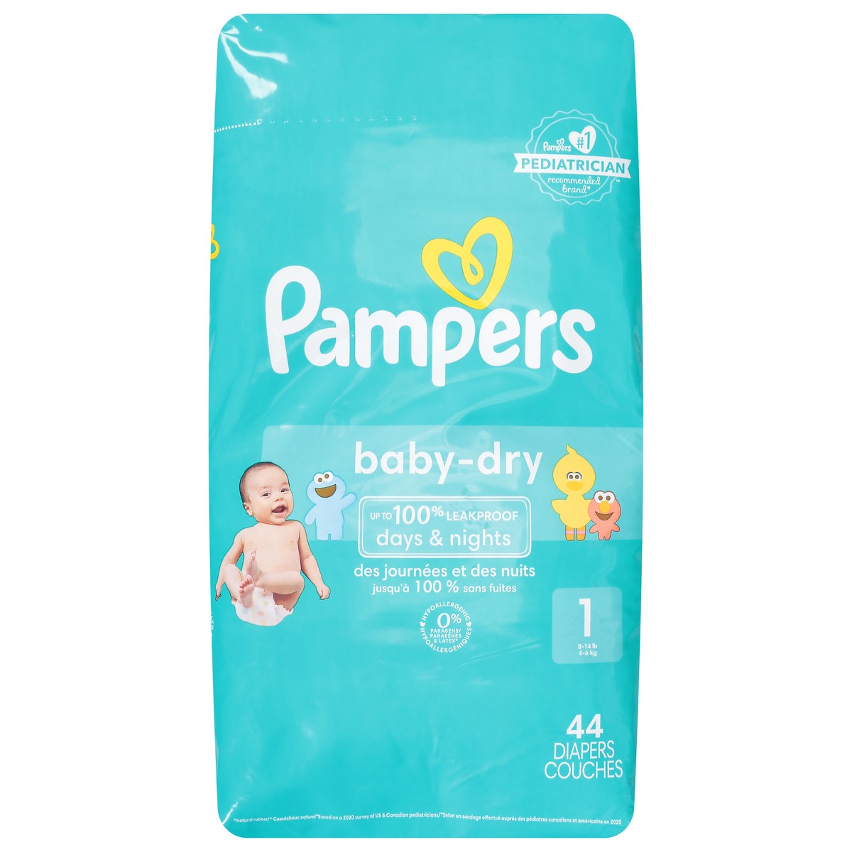 slide 1 of 10, Pampers Baby-Dry 1 (8-14 lb) Sesame Street Diapers Jumbo Pack 44 ea, 44 ct