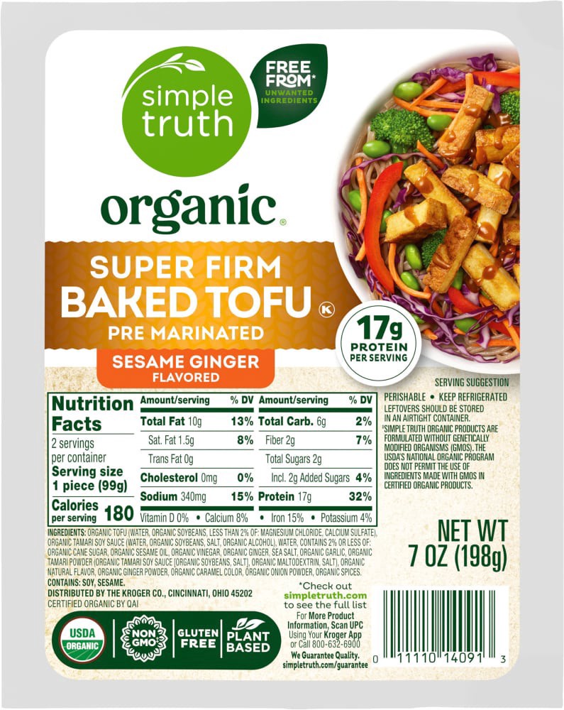 slide 3 of 4, Simple Truth Organic Super Firm Sesame Ginger Baked Tofu, 7 oz