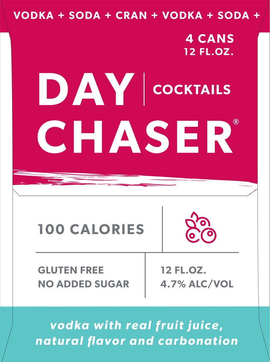 slide 8 of 8, Day Chaser Cocktails, Cranberry, Vodka + Soda, 4Pk, 4 ct; 12 oz
