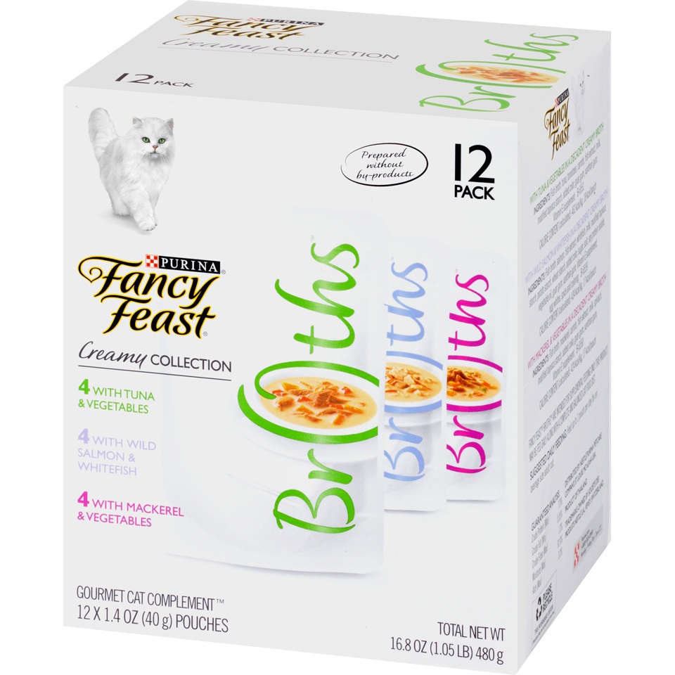 slide 3 of 9, Purina Fancy Feast Broths Cat Food Creamy Variety, 12 ct; 1.4 oz