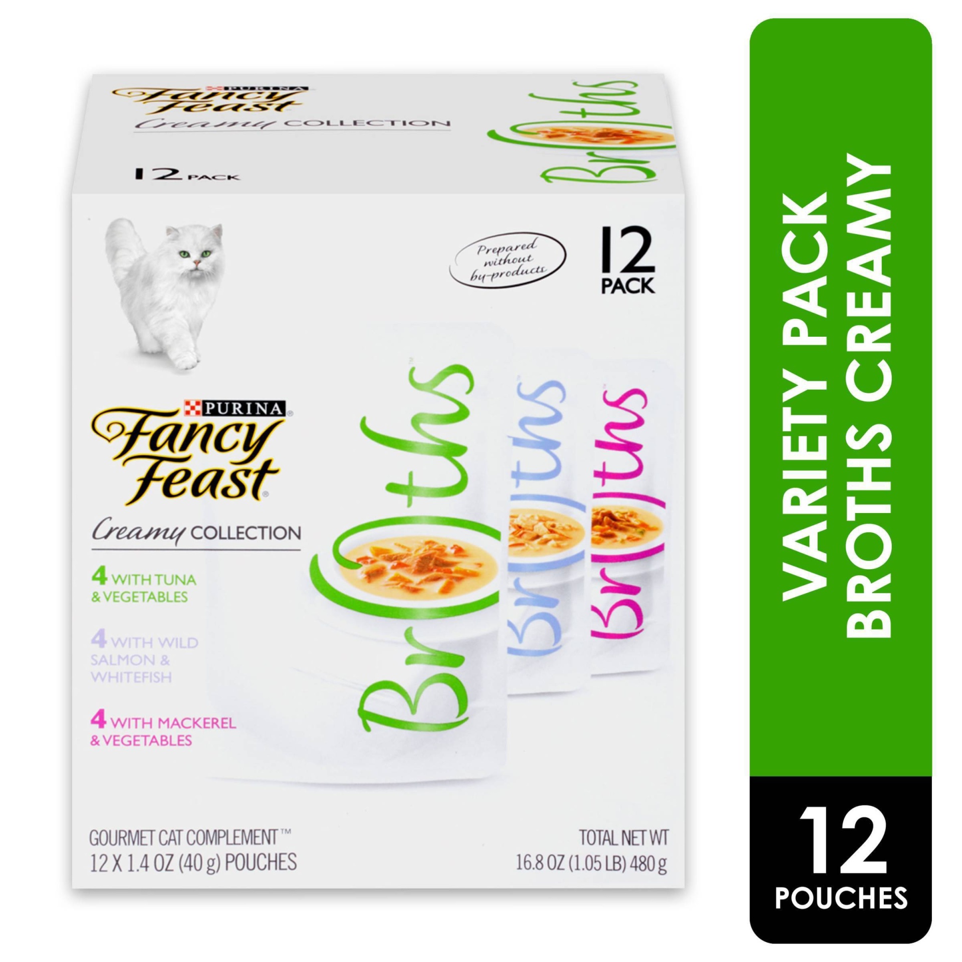 slide 1 of 9, Purina Fancy Feast Broths Cat Food Creamy Variety, 12 ct; 1.4 oz