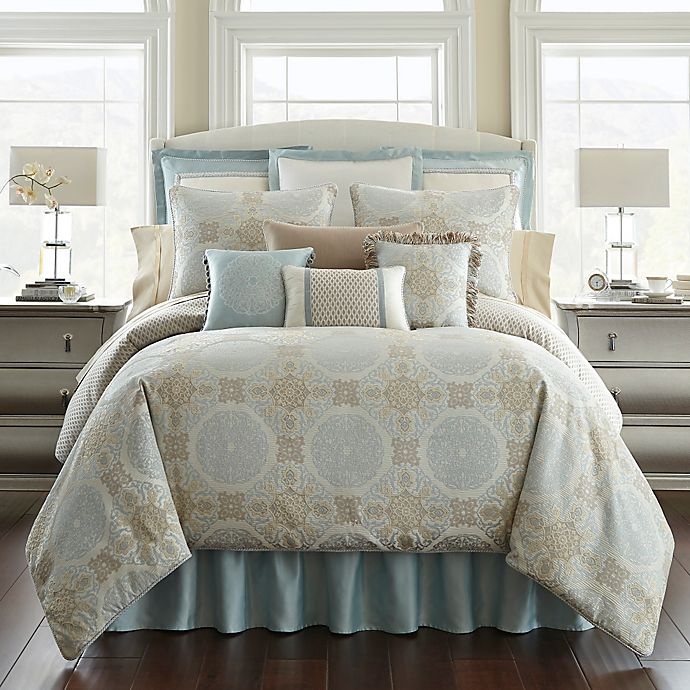 slide 1 of 3, Waterford Jonet Queen Comforter Set - Cream/Blue, 1 ct