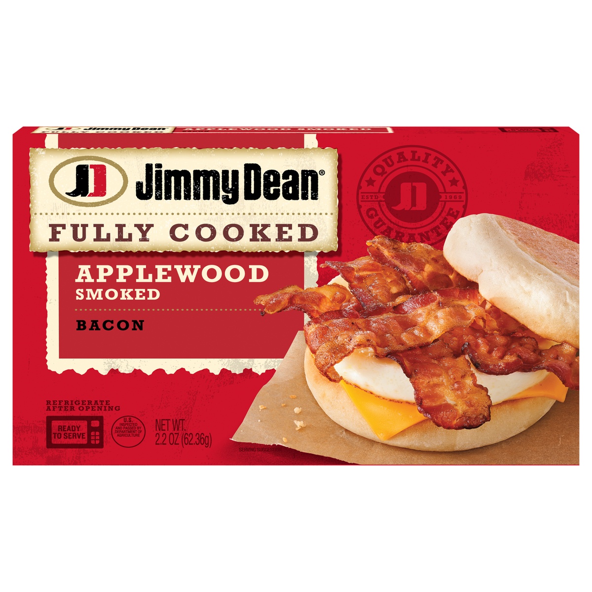 slide 1 of 7, Jimmy Dean Fully Cooked Applewood Smoked Bacon, 2.2 oz