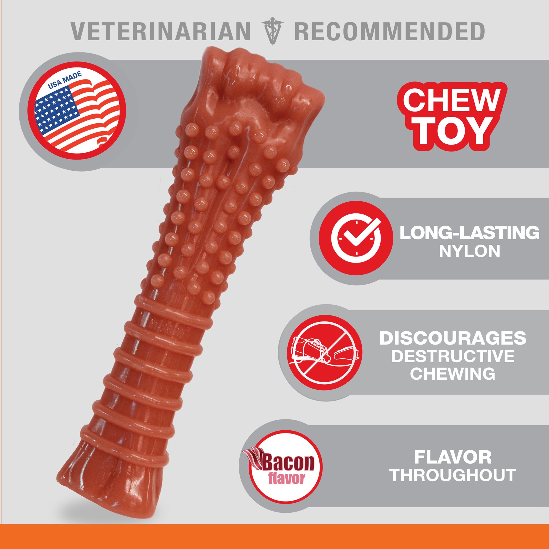 slide 7 of 10, Nylabone DuraChew Power Chew Dog Toy - Bacon Flavor, 6.95 oz; MED