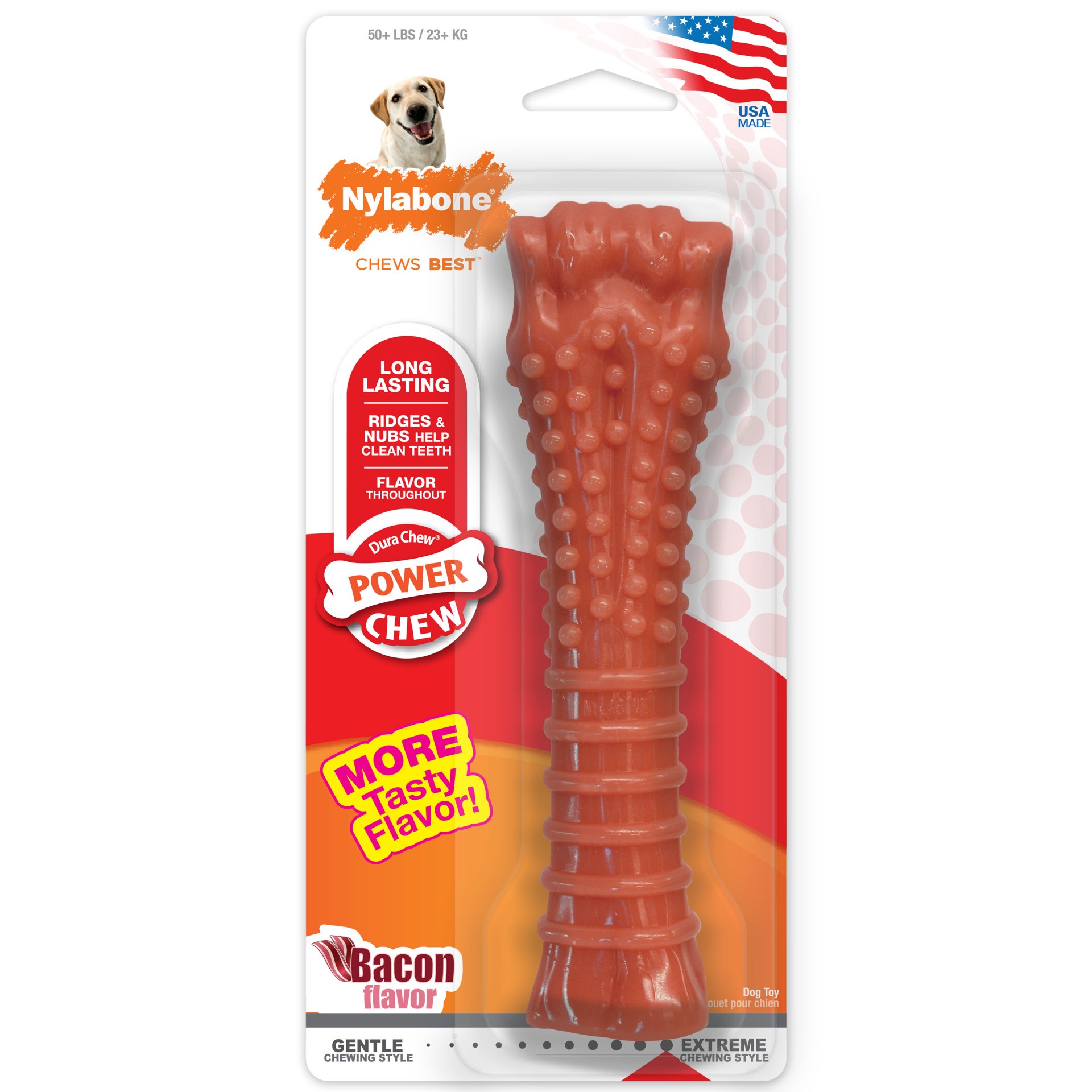 slide 1 of 10, Nylabone DuraChew Power Chew Dog Toy - Bacon Flavor, 6.95 oz; MED