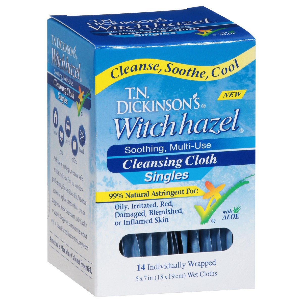 slide 2 of 10, T.N. Dickinson's Singles Multi-Use Soothing Witch Hazel Cleansing Cloth with Aloe 14 ea, 1 ct