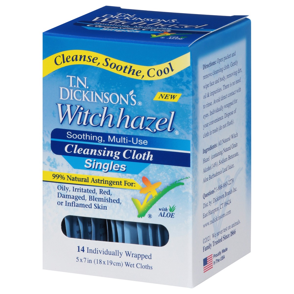 slide 10 of 10, T.N. Dickinson's Singles Multi-Use Soothing Witch Hazel Cleansing Cloth with Aloe 14 ea, 1 ct