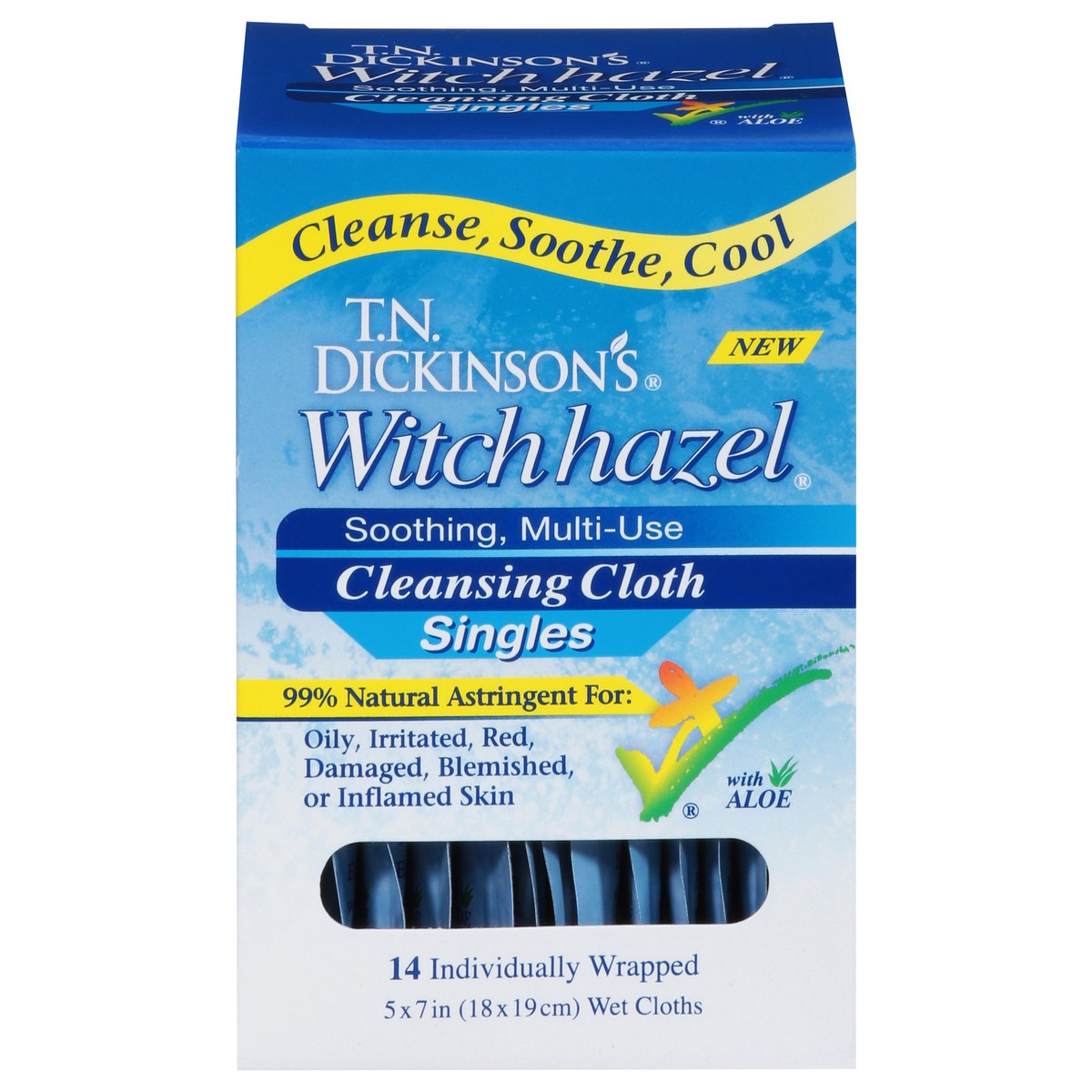 slide 9 of 10, T.N. Dickinson's Singles Multi-Use Soothing Witch Hazel Cleansing Cloth with Aloe 14 ea, 1 ct