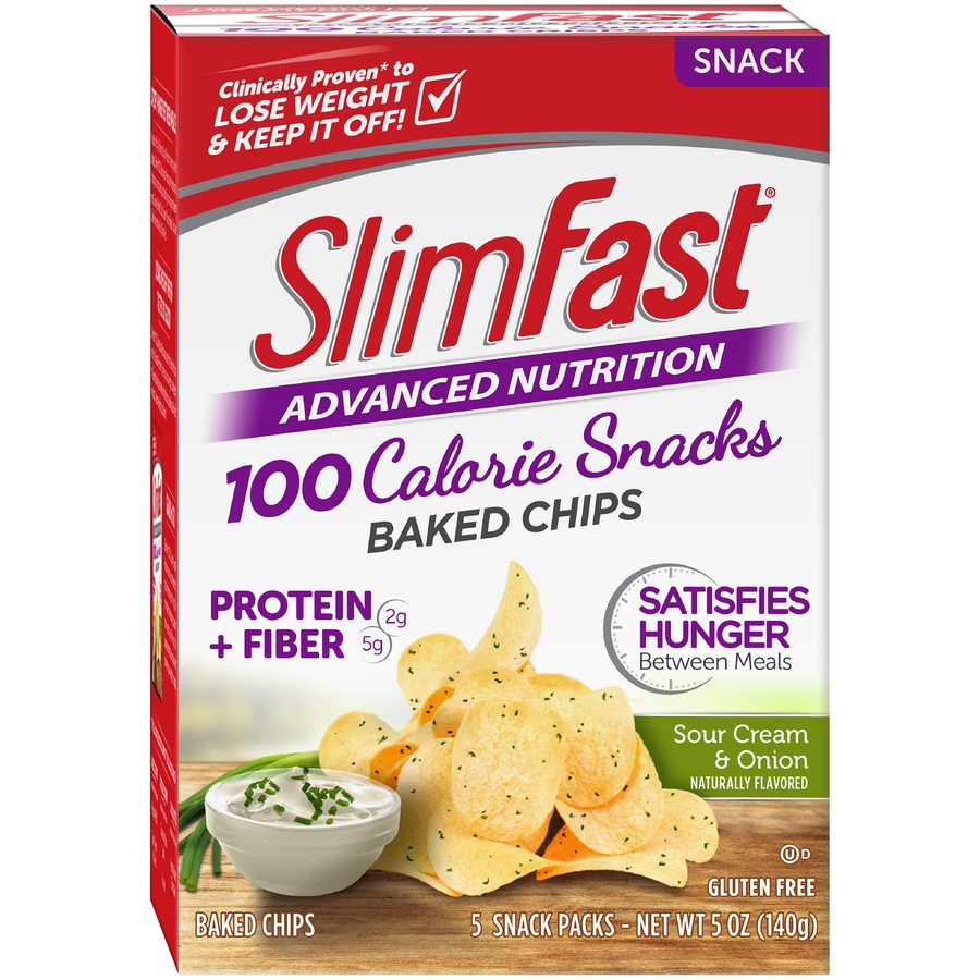 slide 1 of 1, SlimFast Advanced Nutrition 100 Calorie Sour Cream & Onion Baked Crisps, 5 ct