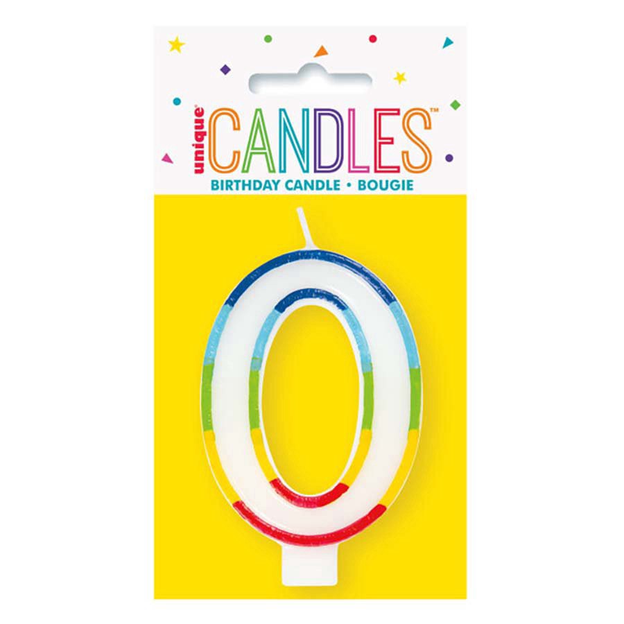 slide 1 of 1, unique Rainbow Border Number 0 Birthday Candle, 3.25 in