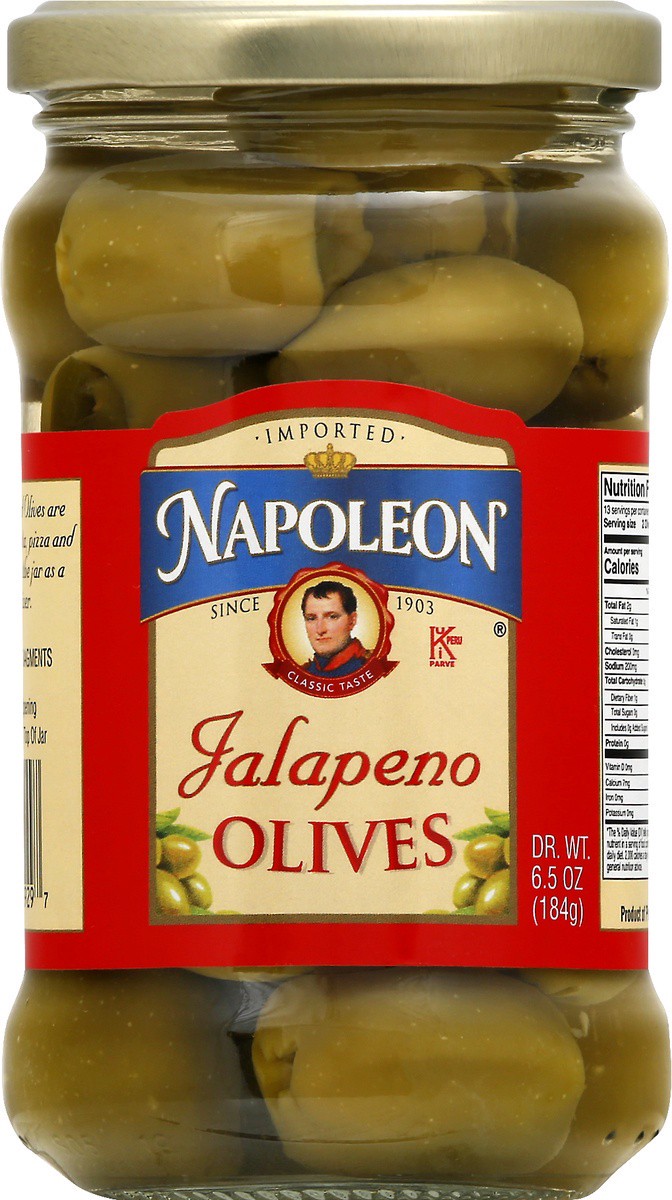 slide 6 of 9, Napoleon Jalapeno Stuffed Olives, 6.5 oz