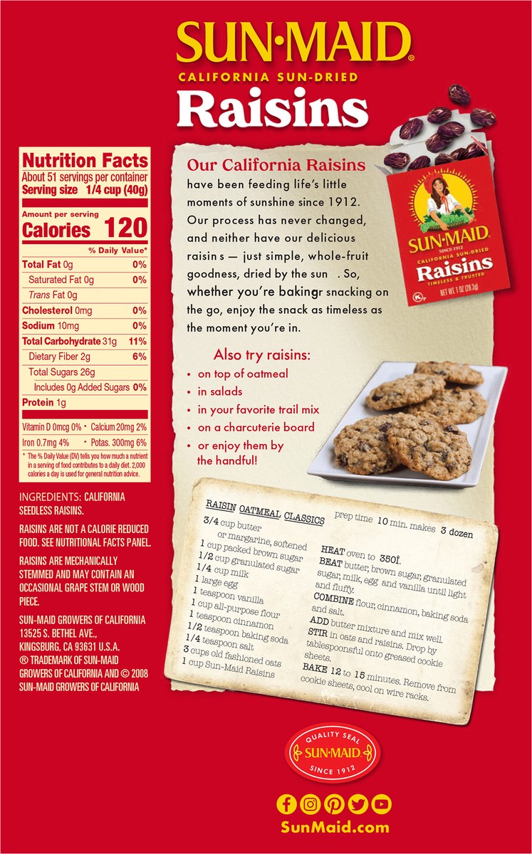 slide 4 of 12, Sun-Maid California Sun-Dried Raisins 1 Box/2-Pack/2.25lb Bags, 