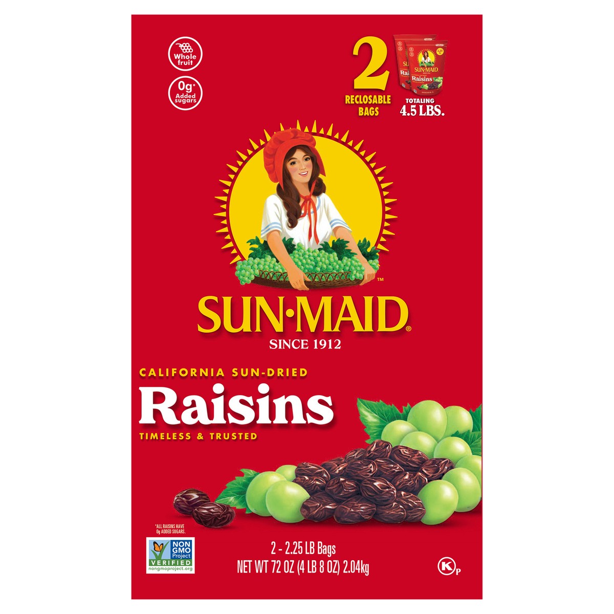 slide 1 of 12, Sun-Maid California Sun-Dried Raisins 1 Box/2-Pack/2.25lb Bags, 