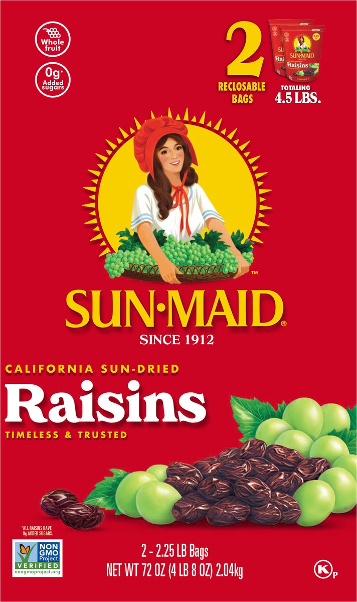 slide 10 of 12, Sun-Maid California Sun-Dried Raisins 1 Box/2-Pack/2.25lb Bags, 